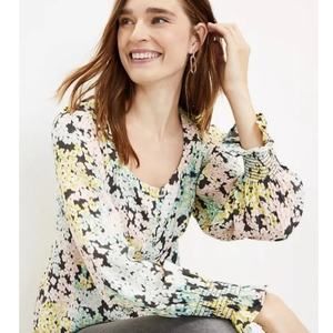LOFT Petite Garden Smocked Cuff Square Neck Blouse Size XSP